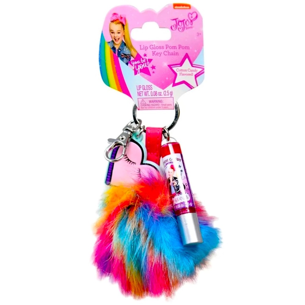 NICKELODEON  JOJO SIWA HEART  CHARM LIP GLOSS RAINBOW POM POM KEY CHAIN